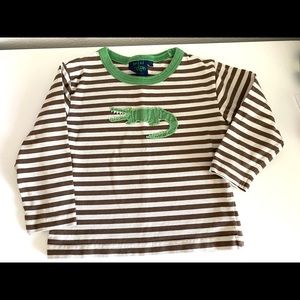 Mini Boden striped shirt with alligator 2T